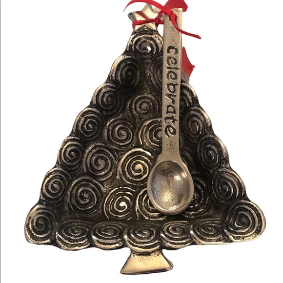 Mudpie Silver Swirl Christmas Tree Serving Dish & Spoon - Picture 5 of 8